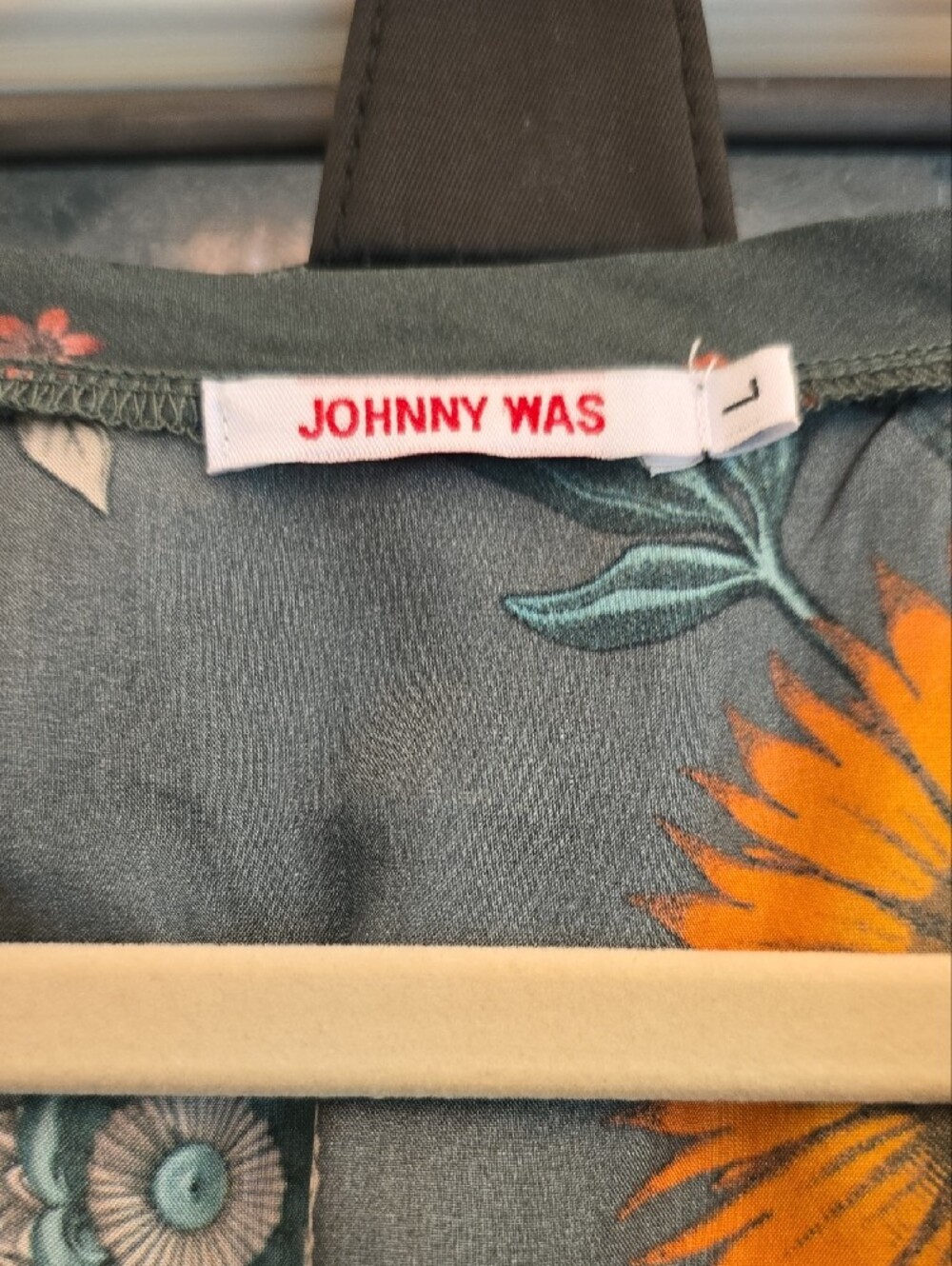 Johnny Was 100% SILK Teal Dress with Orange Sunflowers. Size L - Picture 3 of 7